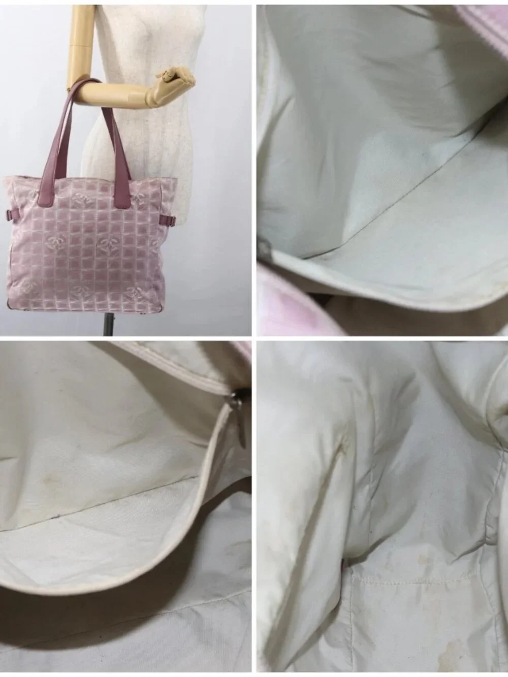 CHANEL New Travel line Tote Bag Pink Silver CC Auth 168739